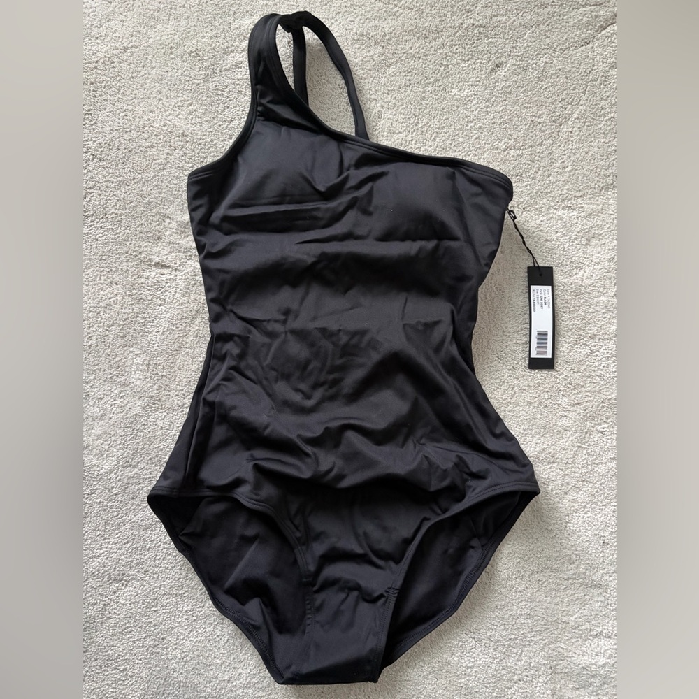 Ta3 One Sidey One Piece Swim Suit Solid Black Size S Short NWT - Picture 3 of 5